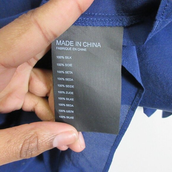 Club Monaco Silk Blouse Women M Navy Off Shoulder Cropped 3/4 Sleeve Preppy 64 - Picture 3 of 7